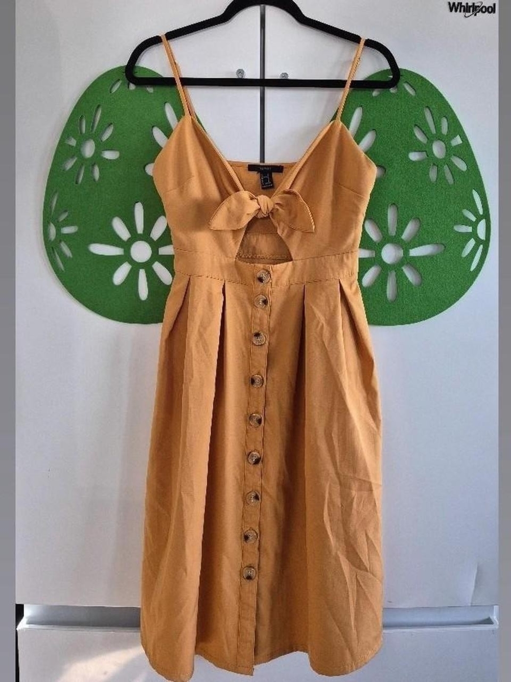 Forever 21 Mustard Tie-Front Button Midi Dress